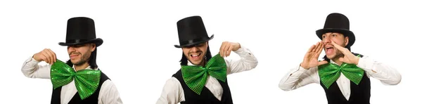带着绿色大领结的男人有一个有趣的概念 — 图库照片
