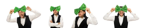 Człowiek z dużą zieloną muszką w zabawnej koncepcji — Zdjęcie stockowe