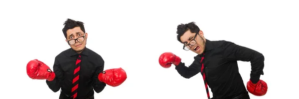 Homem de negócios com luvas de boxe vermelho — Fotografia de Stock