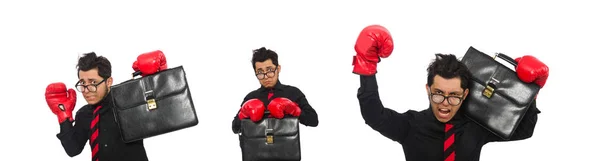 Homem de negócios com luvas de boxe vermelho — Fotografia de Stock