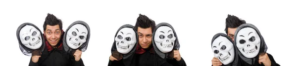 Man in horror kostuum met masker geïsoleerd op wit — Stockfoto