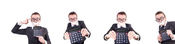 Woman with calculator in fraud concept isolated on white — Stock Photo, Image