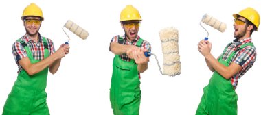 Beyaz izole kask ile erkek ressam