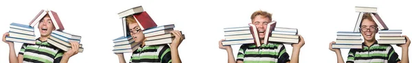 Joven estudiante con libros aislados en blanco — Foto de Stock