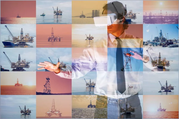 石油産業における遠隔操作の概念における石油労働者 — ストック写真
