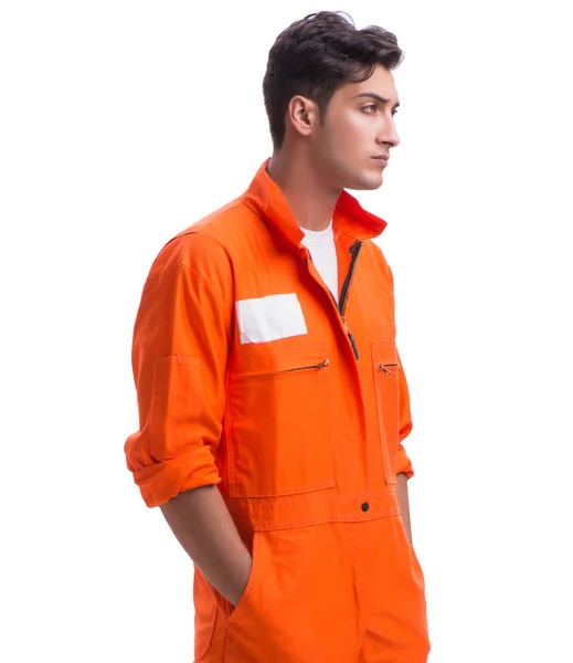 Prisionero en bata naranja aislado sobre fondo blanco —  Fotos de Stock