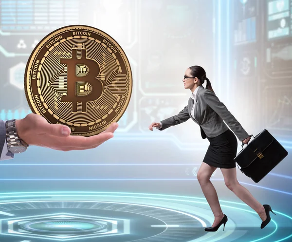 Businesswoman in bitcoin price increase concept — Stock Photo, Image