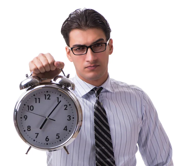 Young businessman in time management concept on white background — Stock Photo, Image