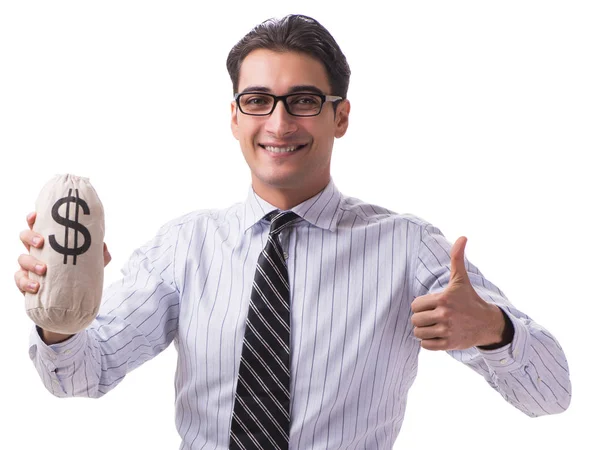 Junger Geschäftsmann mit Geldsack isoliert auf weißem Hintergrund — Stockfoto