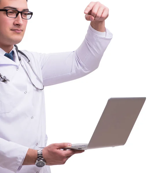 Läkare i telemedicin m-hälsa koncept på vitt — Stockfoto