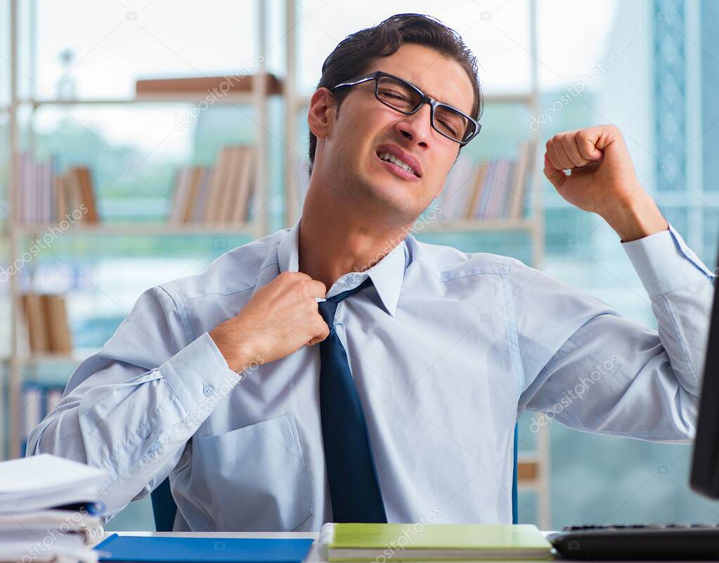 Businessman suffering from excessive armpit sweating