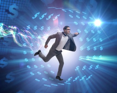 Hamster çarklı bir iş adamı dolarları kovalıyor.