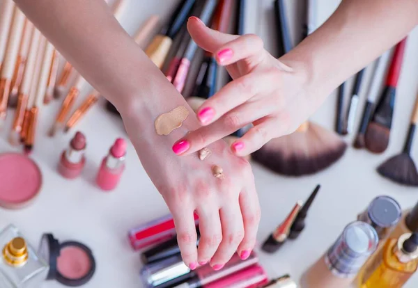 Collection of make up products displayed on the table