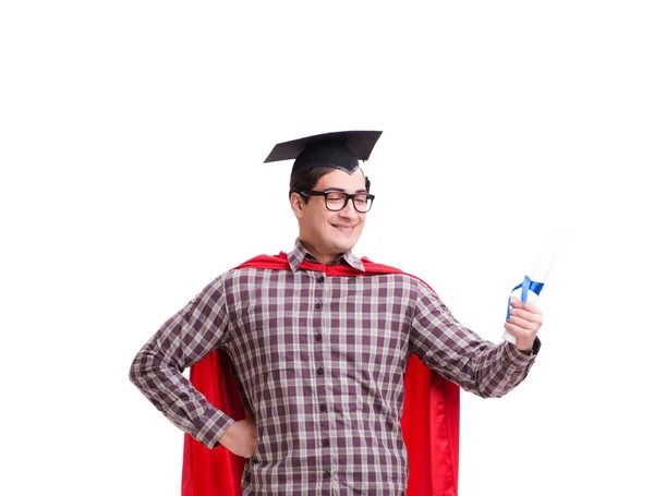 Σούπερ ήρωας φοιτητής απόφοιτος φορώντας κονίαμα καπάκι του σκάφους απομονωθεί — Φωτογραφία Αρχείου