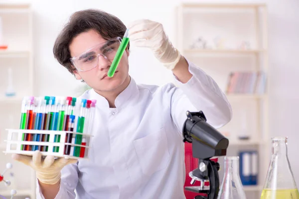 Giovane biochimico maschile che lavora in laboratorio — Foto Stock