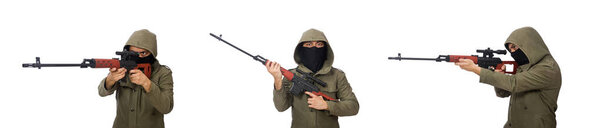 человек с пистолетом, изолированный на белом