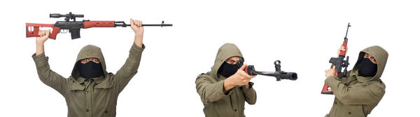 человек с пистолетом, изолированный на белом