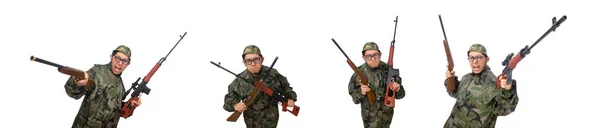 Militar con un arma aislada en blanco —  Fotos de Stock