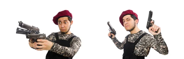 흰색에 무기가 고립 된 군인 — 스톡 사진
