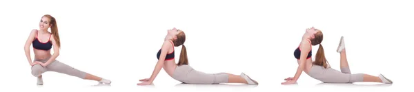 Young woman doing exercises on white — Stock Photo, Image