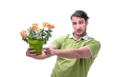 Alerjiden muzdarip genç adam beyaza izole edilmiş.