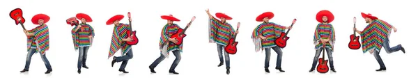 Grappig Mexicaans met gitaar geïsoleerd op wit — Stockfoto