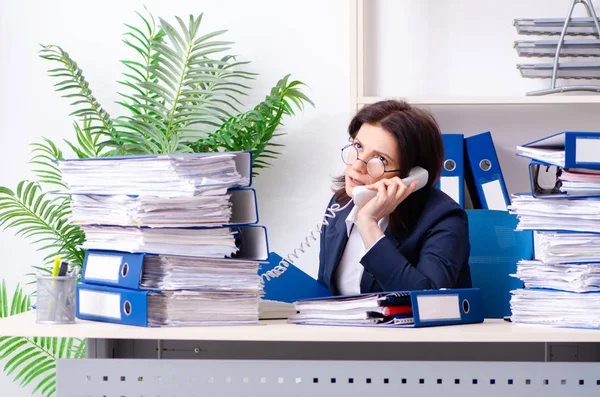 Empresaria de mediana edad descontenta con el trabajo excesivo — Foto de Stock