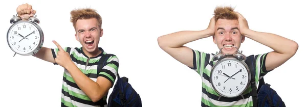 Young student with alarm-clock in time management concept — Stock Photo, Image