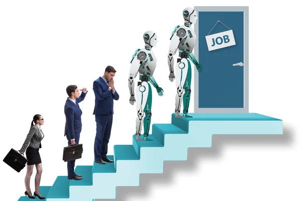 Woman man and robot competing for jobs