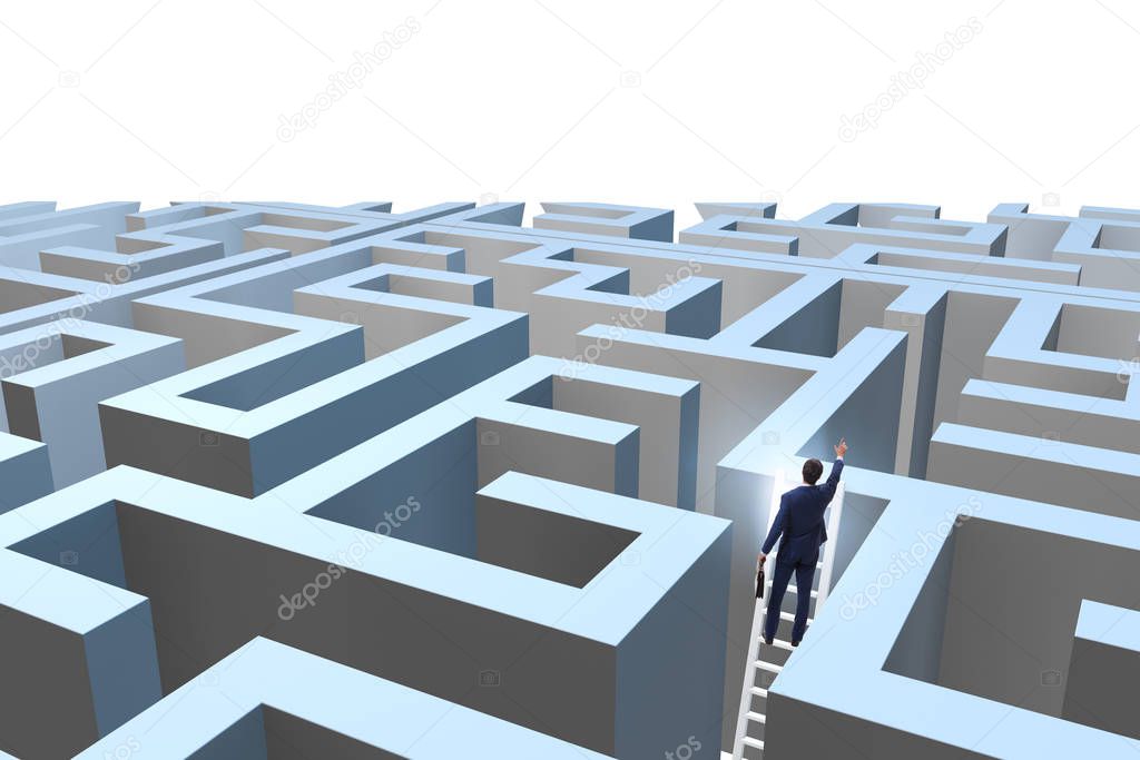 Businessman trying to escape from maze