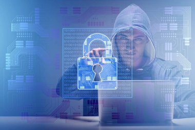 Siber güvenlik konseptinde genç bir hacker.