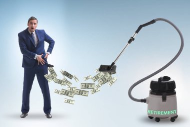 İş adamı ve elektrik süpürgesi ondan para emiyor.