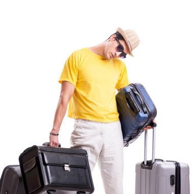 Mutlu genç adam yaz tatiline çıkıyor.