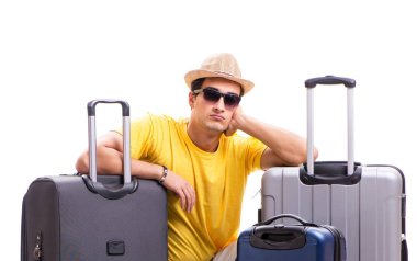 Mutlu genç adam yaz tatiline çıkıyor.