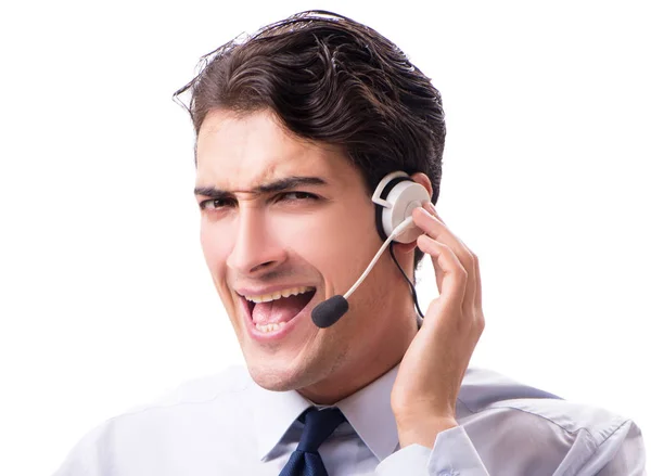 Man met koptelefoon geïsoleerd op witte achtergrond — Stockfoto