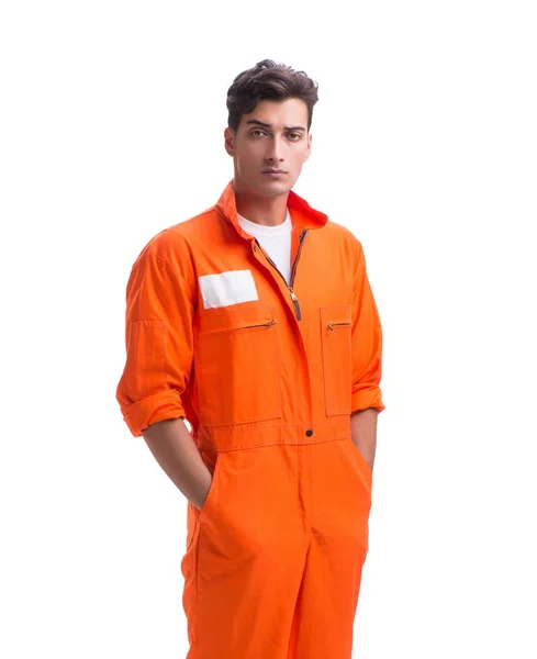 Prisonnier en robe orange isolé sur fond blanc — Photo
