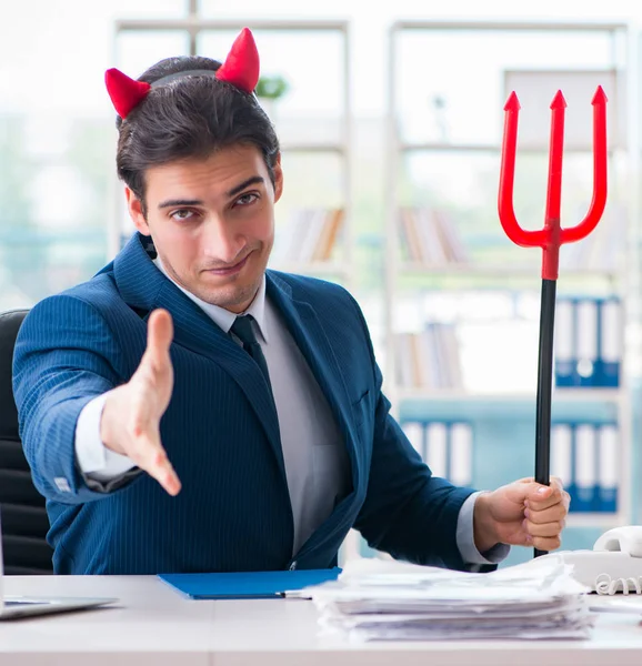 Devil angry businessman in the office — Stock Photo, Image