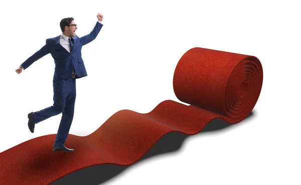 Empresário no tapete vermelho isolado fundo branco — Fotografia de Stock