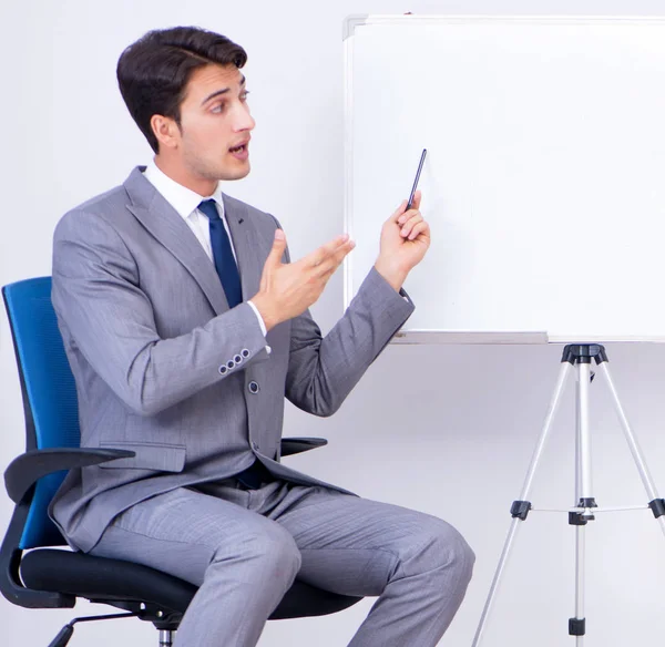 Business presentation in the office with man and woman — Stock Photo, Image