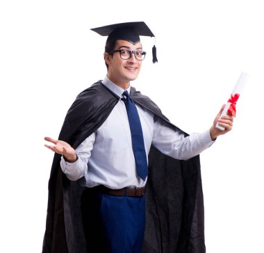 Öğrenci mezunu beyaz arka planda izole edilmiş