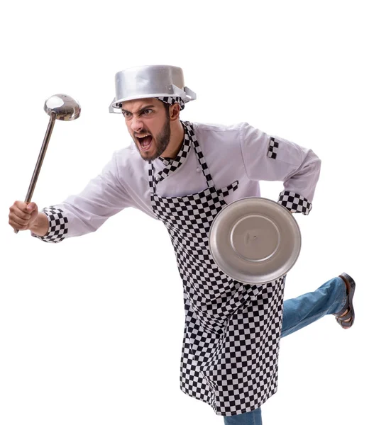 Männliche Köchin isoliert auf weißem Hintergrund — Stockfoto