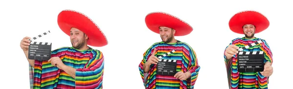 Divertente messicano con clapper-board isolato su bianco — Foto Stock