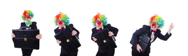 Frau Clown Geschäftsfrau isoliert auf weiß — Stockfoto