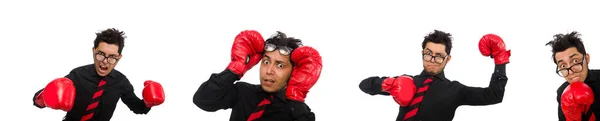 Чоловік бізнесмен з червоними боксерськими рукавичками — стокове фото