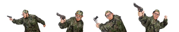 Militärangehöriger mit Pistole auf weißem Hintergrund — Stockfoto