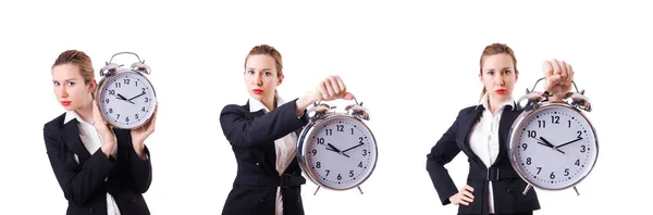 巨大な時計を持つ女性ビジネス女性 — ストック写真