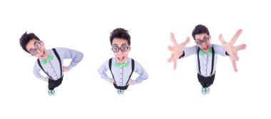 Beyaz arka planda izole komik adam