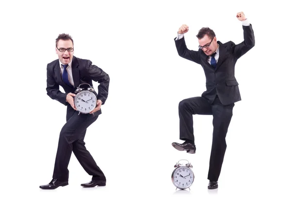 Homme d'affaires avec horloge isolé sur blanc — Photo