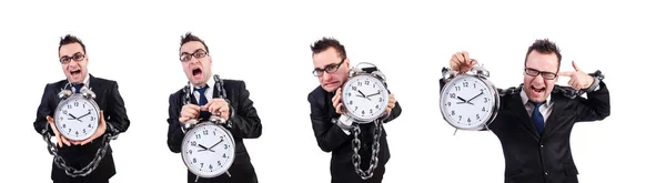 Businessman with clock isolated on white