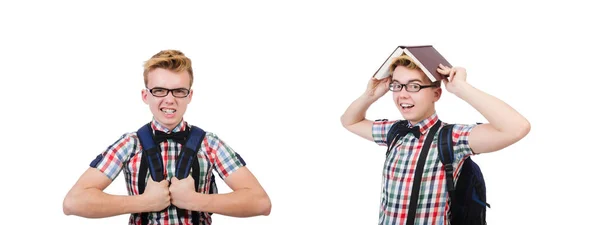 Student met rugzak geïsoleerd op het wit — Stockfoto